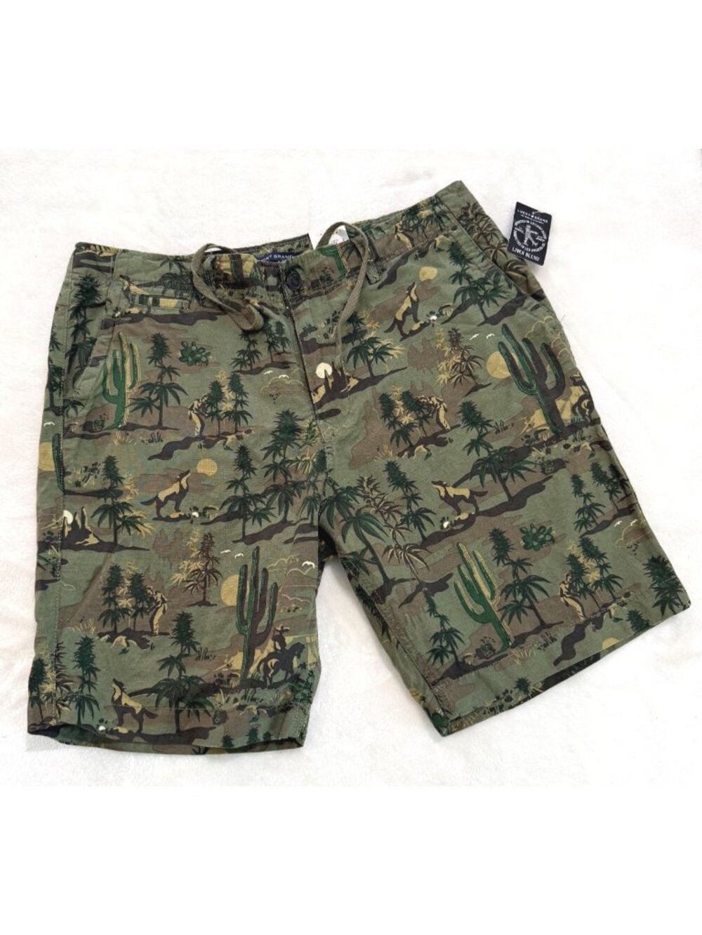 size 38 Lucky Brand Men's 9" Laguna Linen Blend Flat Front Short, Camo Desert  N